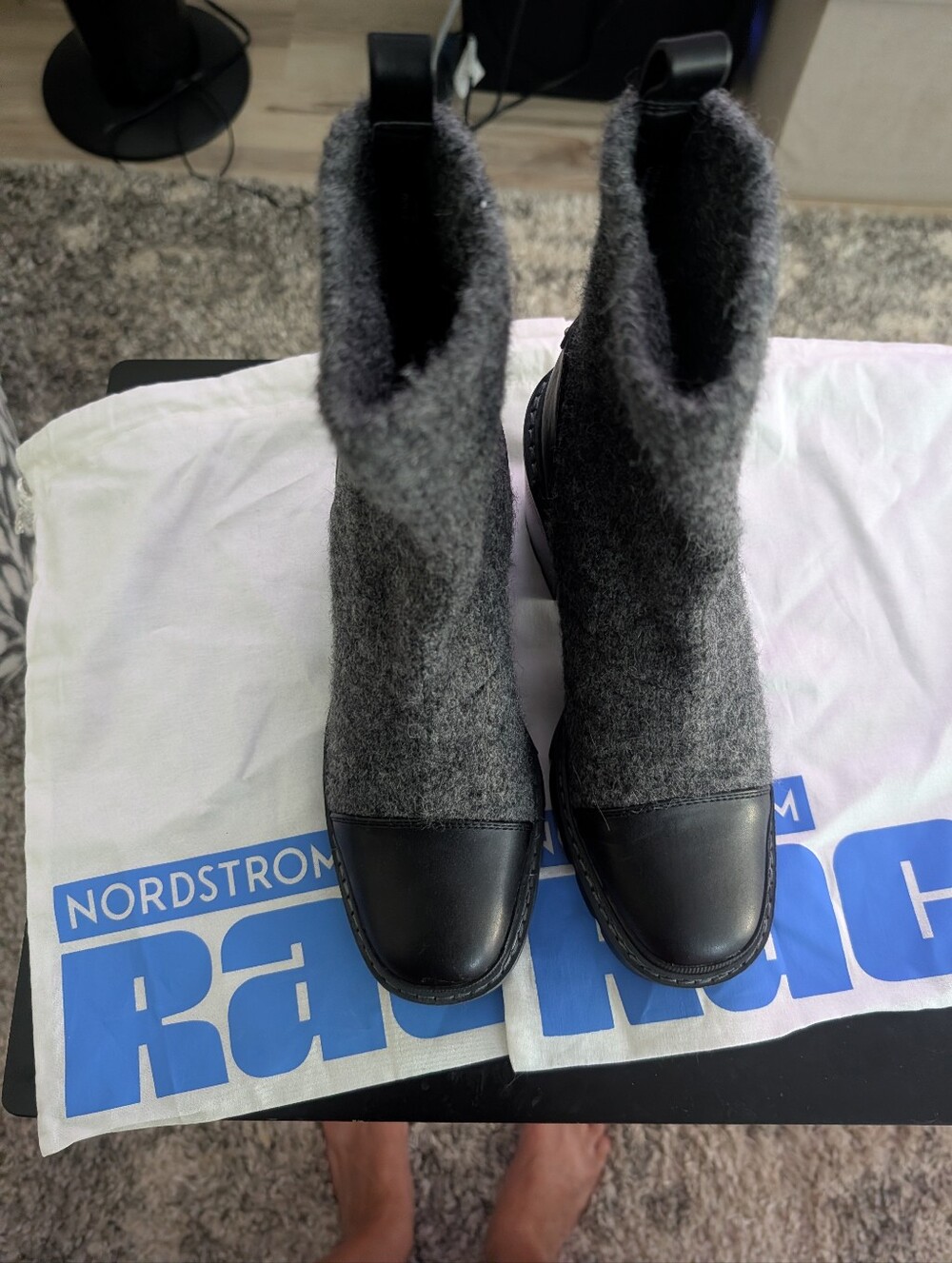 Sam Edelman Gray Felt Chelsea Ankle Boots with Black Leather Toe